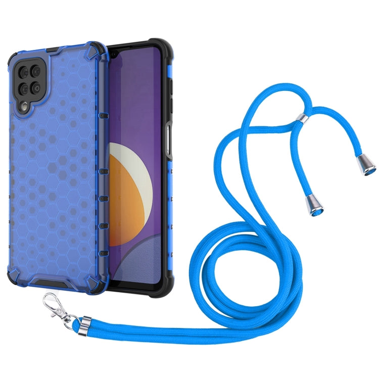 For Samsung Galaxy Galaxy M12 / F12 Shockproof Honeycomb PC + TPU Case with Neck Lanyard