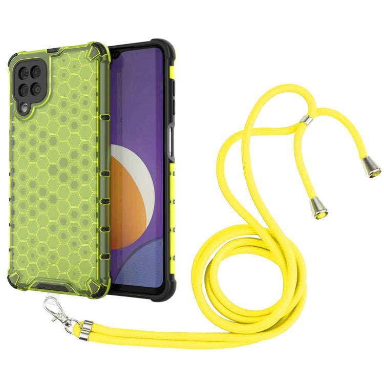 For Samsung Galaxy Galaxy M12 / F12 Shockproof Honeycomb PC + TPU Case with Neck Lanyard