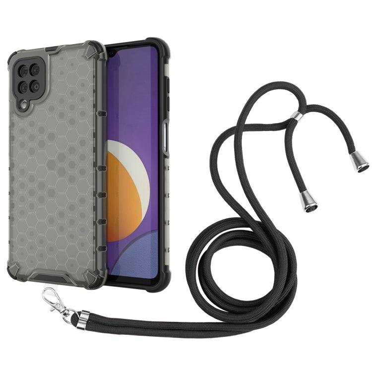 For Samsung Galaxy Galaxy M12 / F12 Shockproof Honeycomb PC + TPU Case with Neck Lanyard