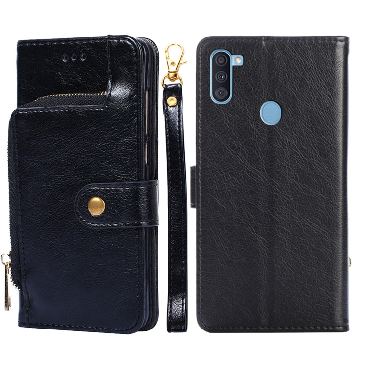 For Samsung Galaxy A11 EU Version Zipper Bag PU + TPU Horizontal Flip Leather Case with Holder & Card Slot & Wallet & Lanyard