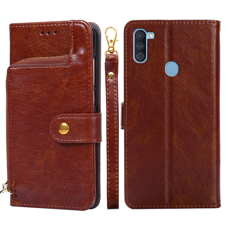 For Samsung Galaxy A11 EU Version Zipper Bag PU + TPU Horizontal Flip Leather Case with Holder & Card Slot & Wallet & Lanyard