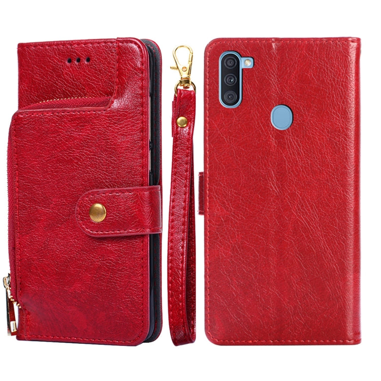 For Samsung Galaxy A11 EU Version Zipper Bag PU + TPU Horizontal Flip Leather Case with Holder & Card Slot & Wallet & Lanyard