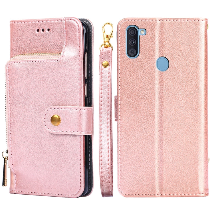 For Samsung Galaxy A11 EU Version Zipper Bag PU + TPU Horizontal Flip Leather Case with Holder & Card Slot & Wallet & Lanyard