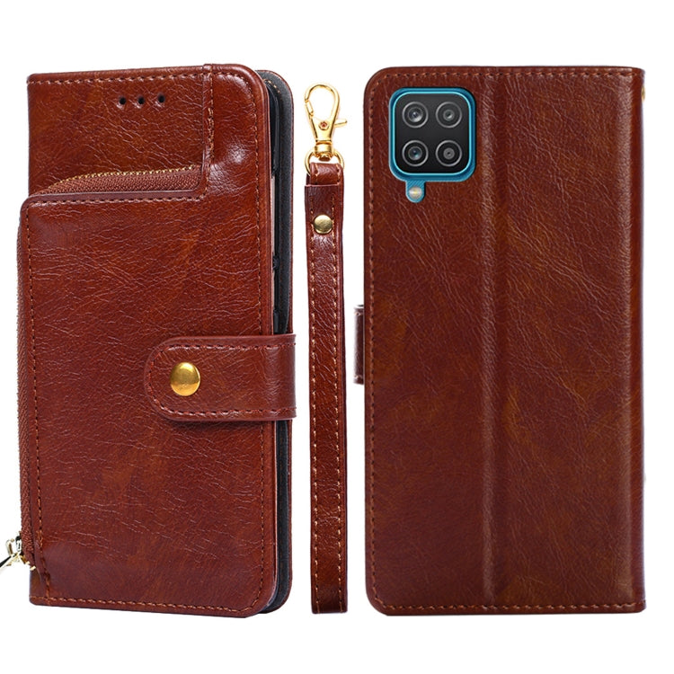 For Samsung Galaxy A12 Zipper Bag PU + TPU Horizontal Flip Leather Case with Holder & Card Slot & Wallet & Lanyard