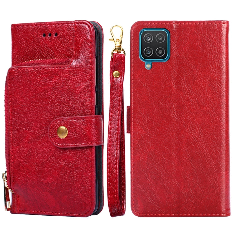 For Samsung Galaxy A12 Zipper Bag PU + TPU Horizontal Flip Leather Case with Holder & Card Slot & Wallet & Lanyard