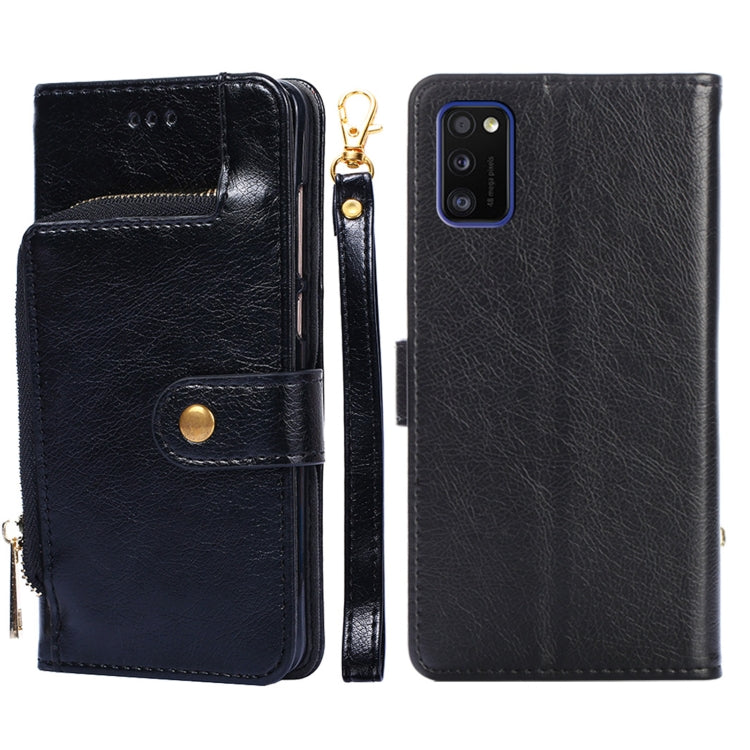 For Samsung Galaxy A41 EU Version Zipper Bag PU + TPU Horizontal Flip Leather Case with Holder & Card Slot & Wallet & Lanyard