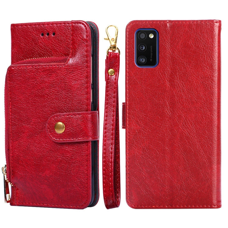 For Samsung Galaxy A41 EU Version Zipper Bag PU + TPU Horizontal Flip Leather Case with Holder & Card Slot & Wallet & Lanyard