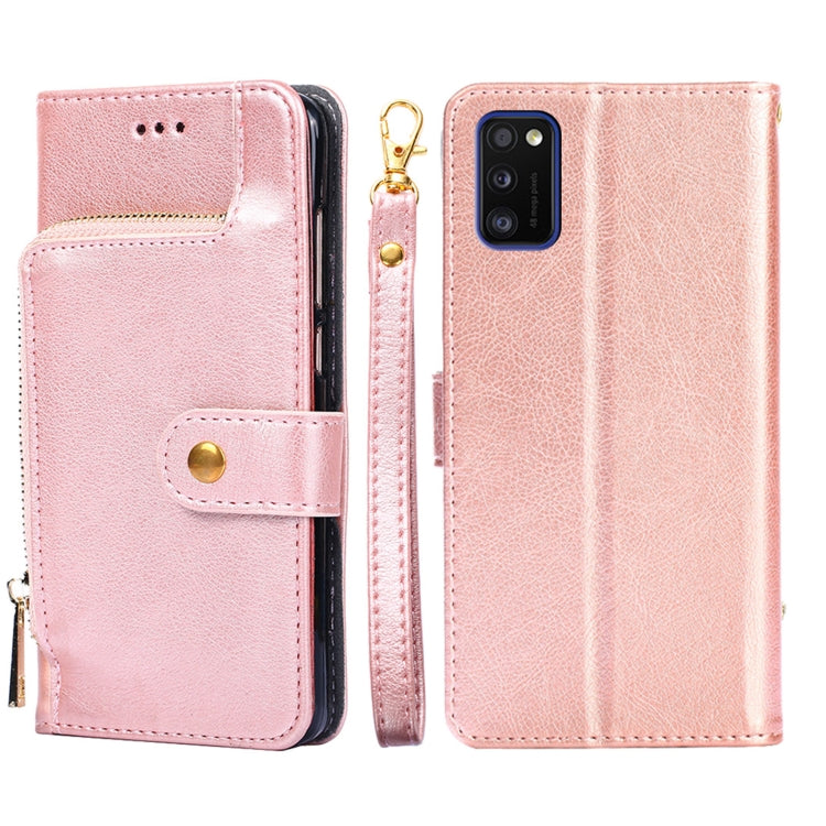 For Samsung Galaxy A41 EU Version Zipper Bag PU + TPU Horizontal Flip Leather Case with Holder & Card Slot & Wallet & Lanyard