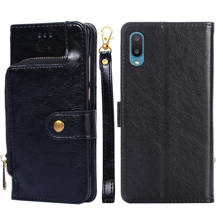 For Samsung Galaxy A02 Zipper Bag PU + TPU Horizontal Flip Leather Case with Holder & Card Slot & Wallet & Lanyard