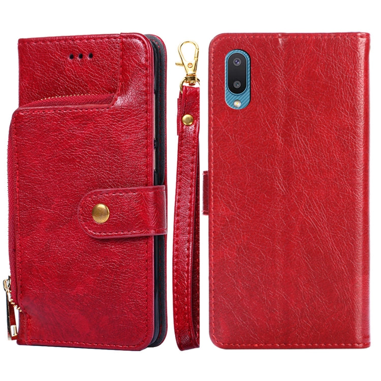 For Samsung Galaxy A02 Zipper Bag PU + TPU Horizontal Flip Leather Case with Holder & Card Slot & Wallet & Lanyard