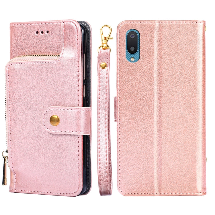 For Samsung Galaxy A02 Zipper Bag PU + TPU Horizontal Flip Leather Case with Holder & Card Slot & Wallet & Lanyard