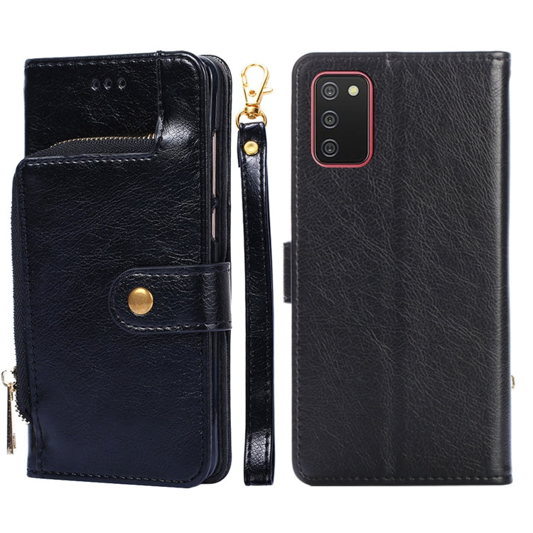 For Samsung Galaxy A02s Zipper Bag PU + TPU Horizontal Flip Leather Case with Holder & Card Slot & Wallet & Lanyard