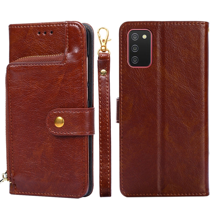 For Samsung Galaxy A02s Zipper Bag PU + TPU Horizontal Flip Leather Case with Holder & Card Slot & Wallet & Lanyard