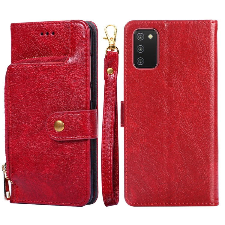 For Samsung Galaxy A02s Zipper Bag PU + TPU Horizontal Flip Leather Case with Holder & Card Slot & Wallet & Lanyard