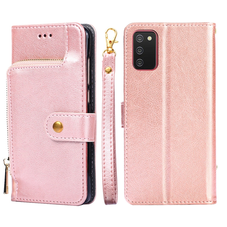 For Samsung Galaxy A02s Zipper Bag PU + TPU Horizontal Flip Leather Case with Holder & Card Slot & Wallet & Lanyard