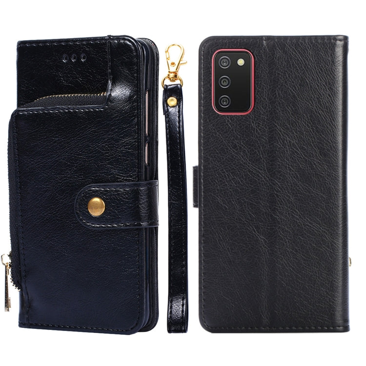 For Samsung Galaxy A02s EU Version Zipper Bag PU + TPU Horizontal Flip Leather Case with Holder & Card Slot & Wallet & Lanyard