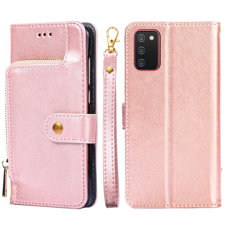 For Samsung Galaxy A02s EU Version Zipper Bag PU + TPU Horizontal Flip Leather Case with Holder & Card Slot & Wallet & Lanyard