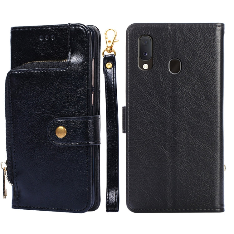 For Samsung Galaxy A20e Zipper Bag PU + TPU Horizontal Flip Leather Case with Holder & Card Slot & Wallet & Lanyard