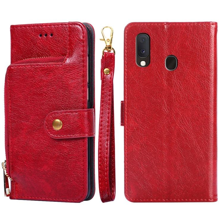 For Samsung Galaxy A20e Zipper Bag PU + TPU Horizontal Flip Leather Case with Holder & Card Slot & Wallet & Lanyard