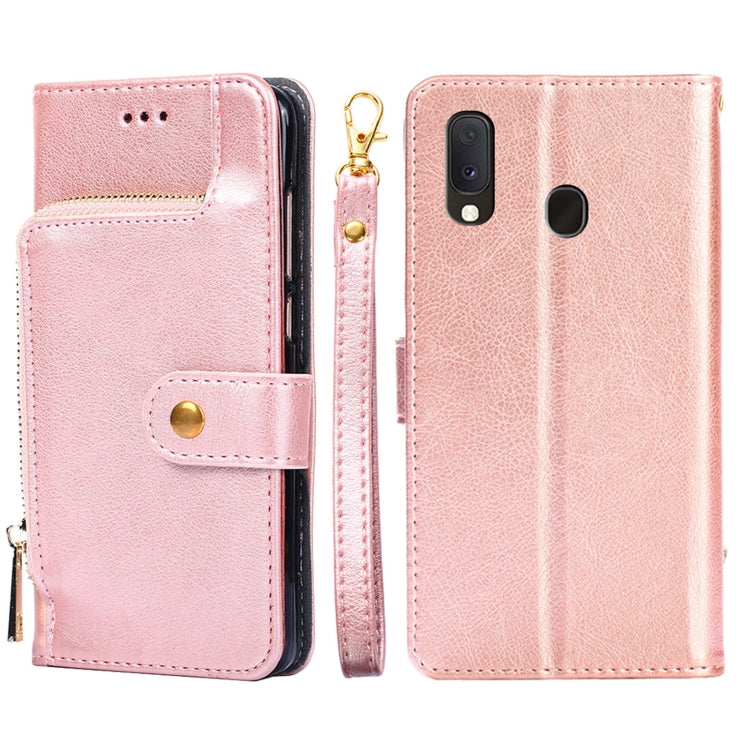 For Samsung Galaxy A20e Zipper Bag PU + TPU Horizontal Flip Leather Case with Holder & Card Slot & Wallet & Lanyard