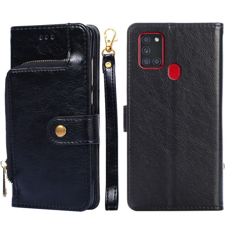 For Samsung Galaxy A21s Zipper Bag PU + TPU Horizontal Flip Leather Case with Holder & Card Slot & Wallet & Lanyard