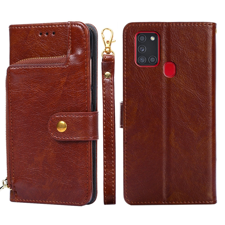 For Samsung Galaxy A21s Zipper Bag PU + TPU Horizontal Flip Leather Case with Holder & Card Slot & Wallet & Lanyard