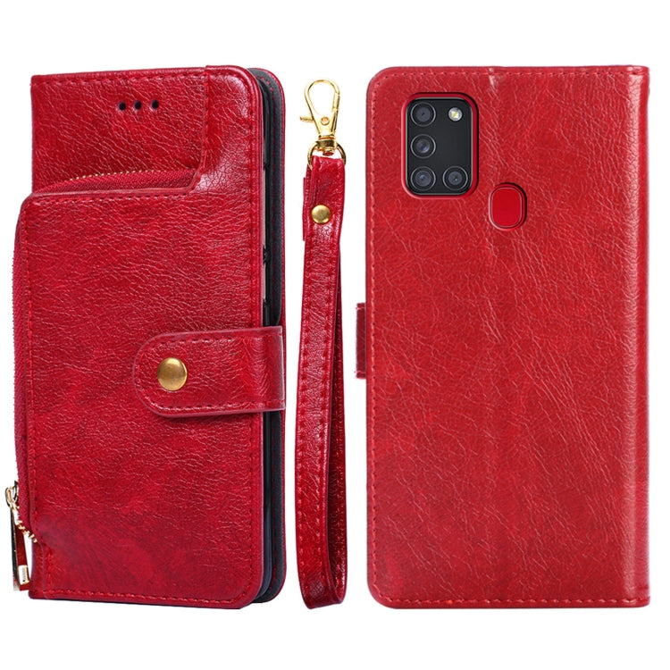 For Samsung Galaxy A21s Zipper Bag PU + TPU Horizontal Flip Leather Case with Holder & Card Slot & Wallet & Lanyard