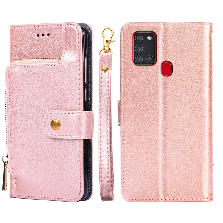 For Samsung Galaxy A21s Zipper Bag PU + TPU Horizontal Flip Leather Case with Holder & Card Slot & Wallet & Lanyard