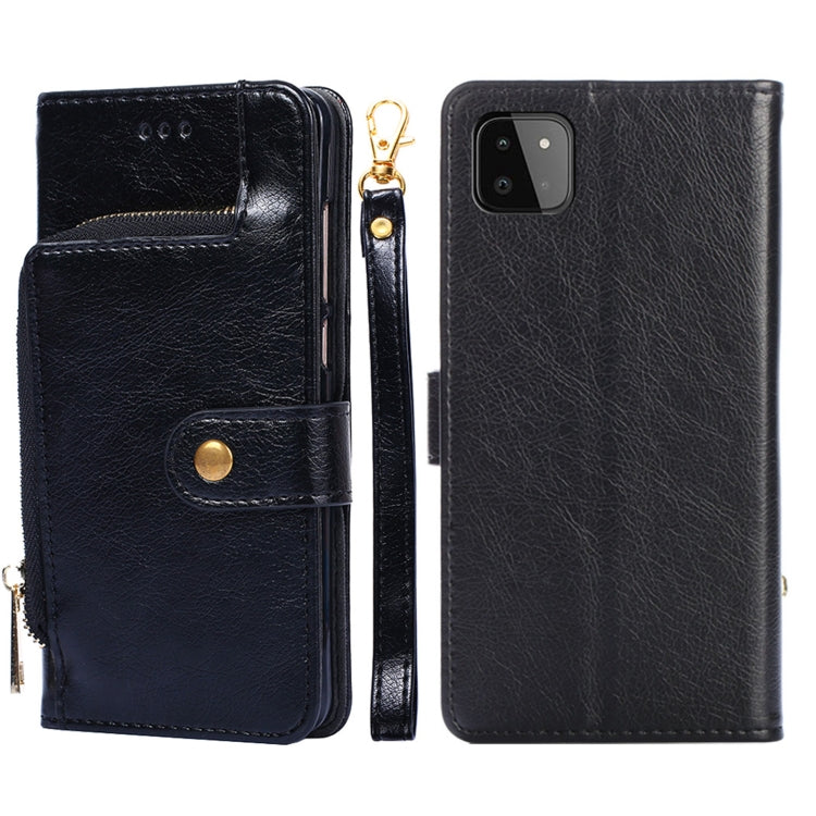 For Samsung Galaxy A22 5G Zipper Bag PU + TPU Horizontal Flip Leather Case with Holder & Card Slot & Wallet & Lanyard