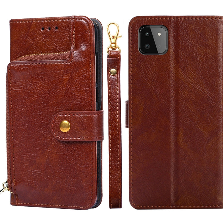 For Samsung Galaxy A22 5G Zipper Bag PU + TPU Horizontal Flip Leather Case with Holder & Card Slot & Wallet & Lanyard