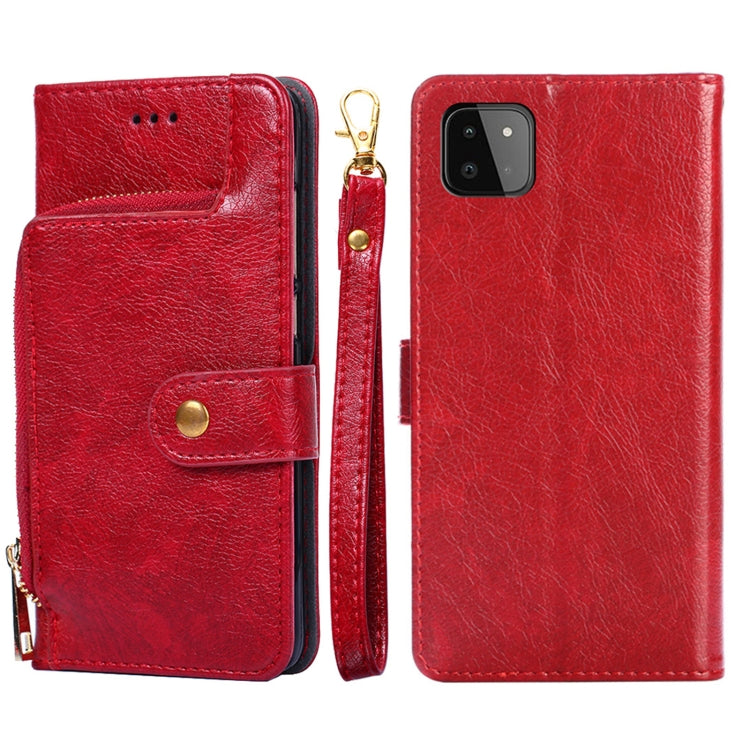 For Samsung Galaxy A22 5G Zipper Bag PU + TPU Horizontal Flip Leather Case with Holder & Card Slot & Wallet & Lanyard