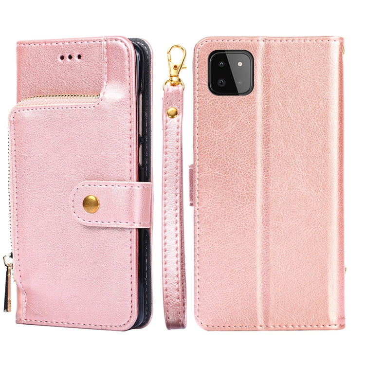 For Samsung Galaxy A22 5G Zipper Bag PU + TPU Horizontal Flip Leather Case with Holder & Card Slot & Wallet & Lanyard