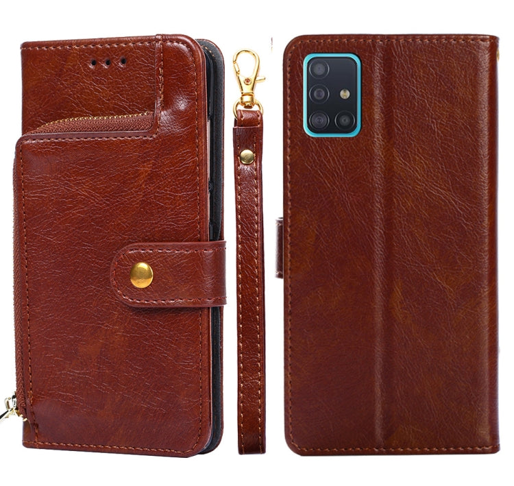For Samsung Galaxy A51 4G Zipper Bag PU + TPU Horizontal Flip Leather Case with Holder & Card Slot & Wallet & Lanyard