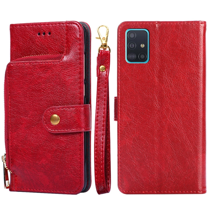 For Samsung Galaxy A51 4G Zipper Bag PU + TPU Horizontal Flip Leather Case with Holder & Card Slot & Wallet & Lanyard