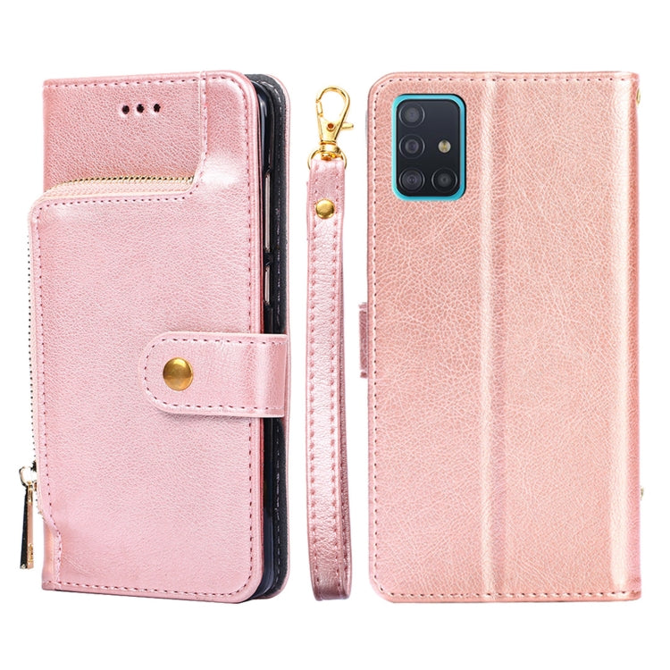 For Samsung Galaxy A51 4G Zipper Bag PU + TPU Horizontal Flip Leather Case with Holder & Card Slot & Wallet & Lanyard