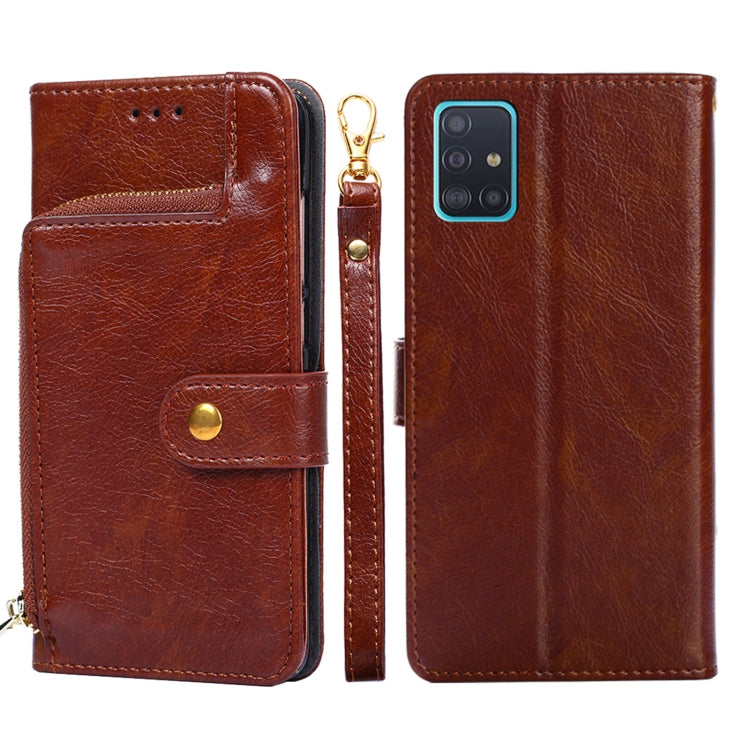 For Samsung Galaxy A51 5G Zipper Bag PU + TPU Horizontal Flip Leather Case with Holder & Card Slot & Wallet & Lanyard