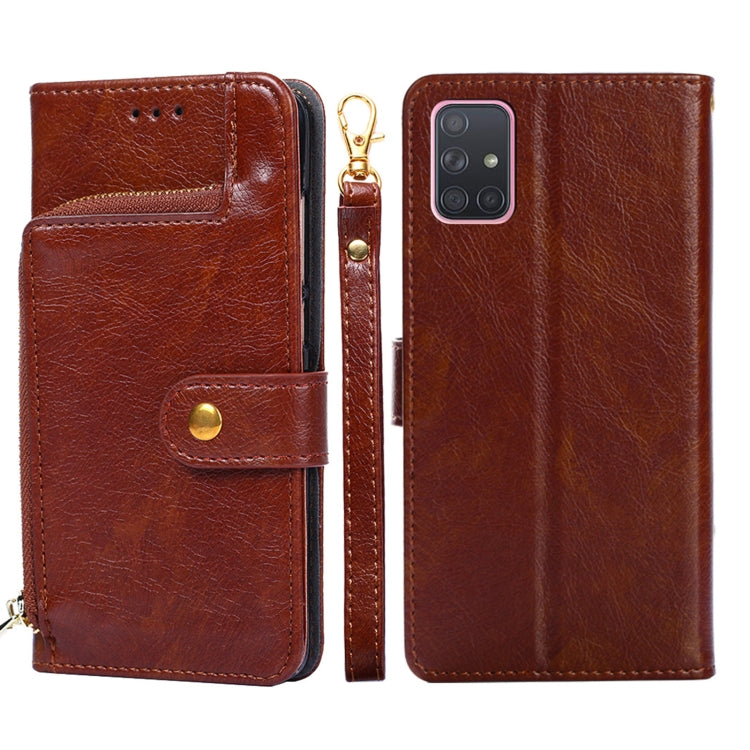 For Samsung Galaxy A71 4G Zipper Bag PU + TPU Horizontal Flip Leather Case with Holder & Card Slot & Wallet & Lanyard