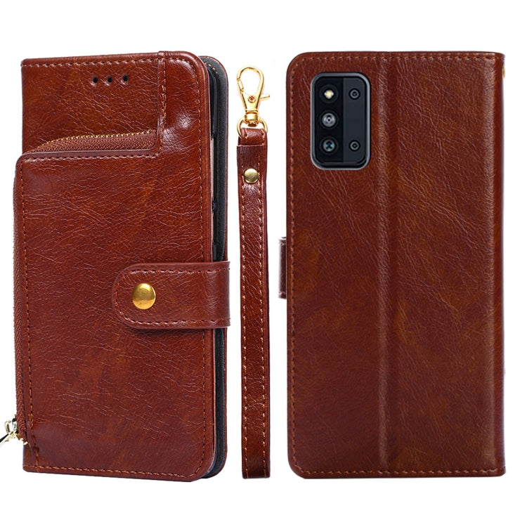 For Samsung Galaxy F52 5G Zipper Bag PU + TPU Horizontal Flip Leather Case with Holder & Card Slot & Wallet & Lanyard