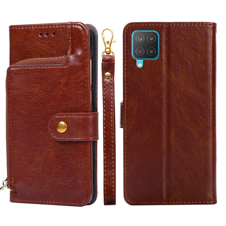 For Samsung Galaxy F12 / M12 Zipper Bag PU + TPU Horizontal Flip Leather Case with Holder & Card Slot & Wallet & Lanyard