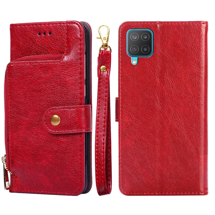 For Samsung Galaxy F12 / M12 Zipper Bag PU + TPU Horizontal Flip Leather Case with Holder & Card Slot & Wallet & Lanyard