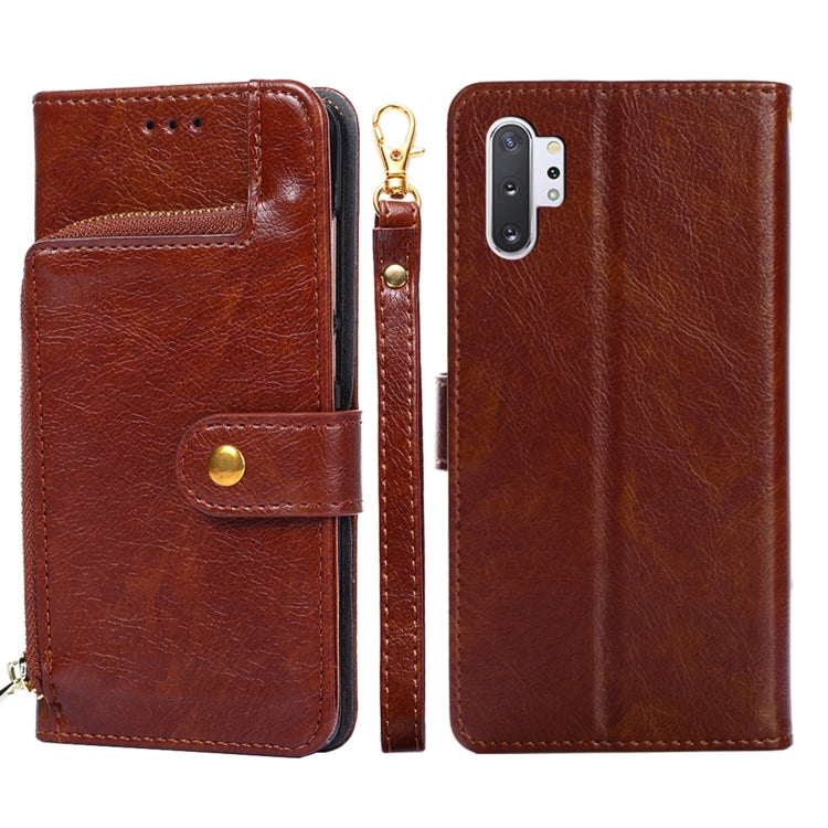 For Samsung Galaxy Note10+ Zipper Bag PU + TPU Horizontal Flip Leather Case with Holder & Card Slot & Wallet & Lanyard
