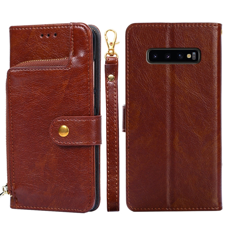 For Samsung Galaxy S10+ Zipper Bag PU + TPU Horizontal Flip Leather Case with Holder & Card Slot & Wallet & Lanyard