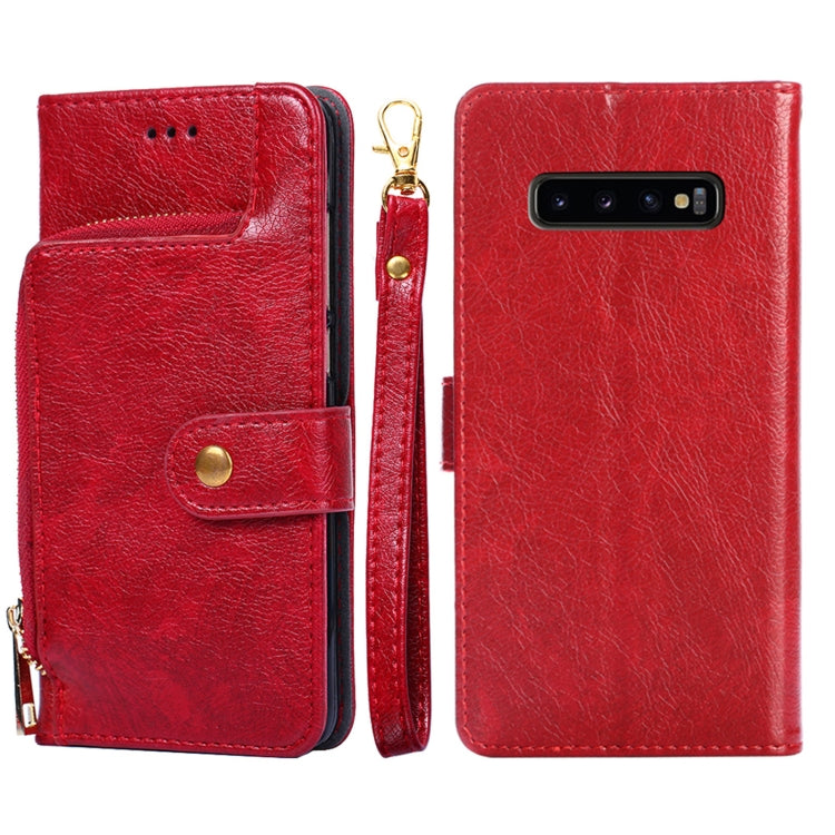 For Samsung Galaxy S10+ Zipper Bag PU + TPU Horizontal Flip Leather Case with Holder & Card Slot & Wallet & Lanyard