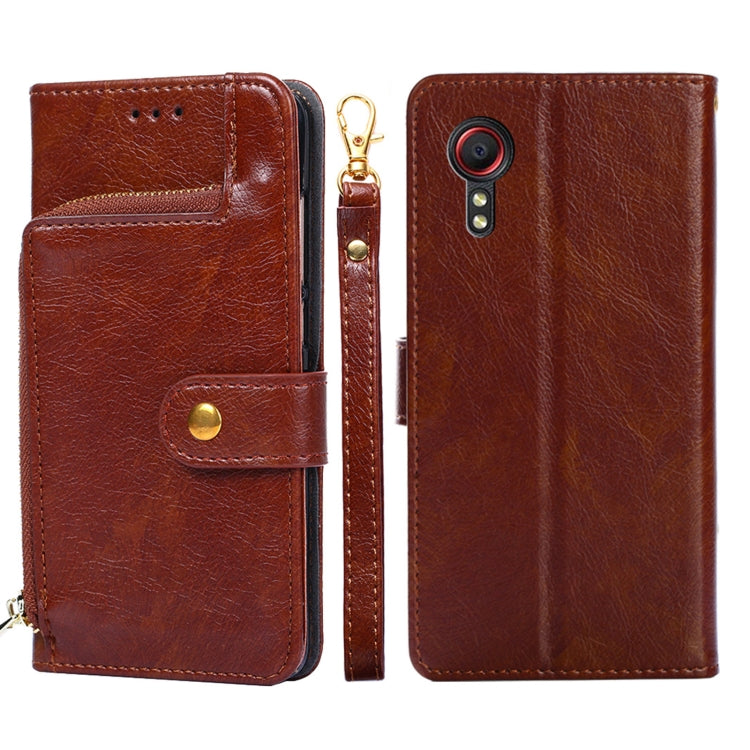 For Samsung Galaxy Xcover 5 Zipper Bag PU + TPU Horizontal Flip Leather Case with Holder & Card Slot & Wallet & Lanyard