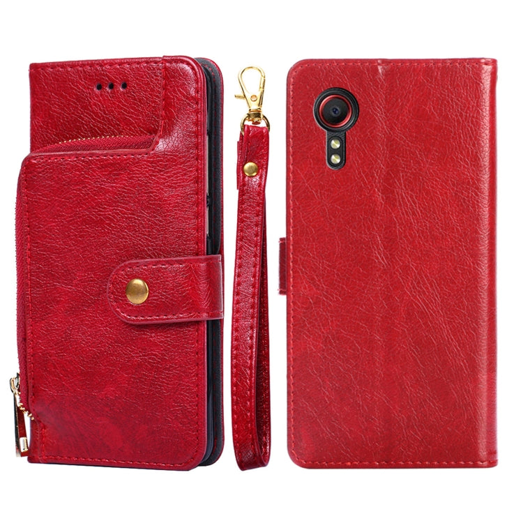 For Samsung Galaxy Xcover 5 Zipper Bag PU + TPU Horizontal Flip Leather Case with Holder & Card Slot & Wallet & Lanyard