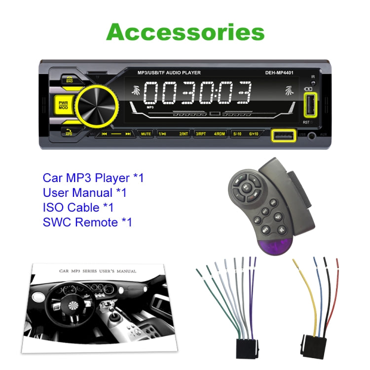 DMH-4401 Colorful Car MP3 Player Support Bluetooth / FM with Steering Wheel Remote Control