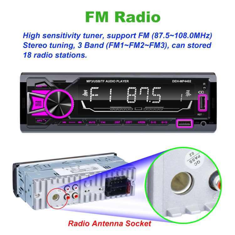 DMH-4402 Colorful Car MP3 Player Support Bluetooth / FM with Steering Wheel Remote Control