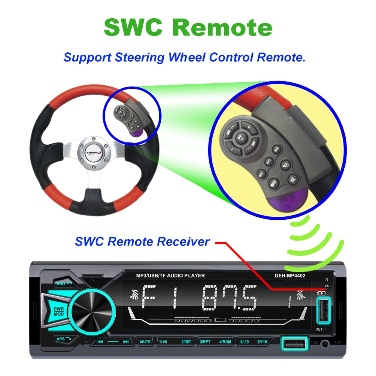 DMH-4402 Colorful Car MP3 Player Support Bluetooth / FM with Steering Wheel Remote Control