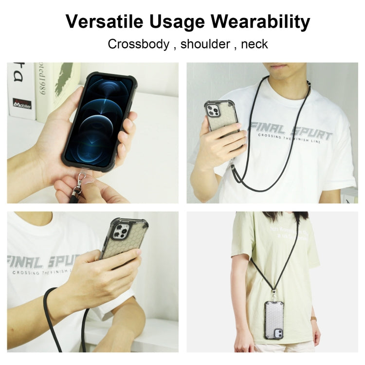 For iPhone 13 mini Shockproof Honeycomb PC + TPU Case with Neck Lanyard