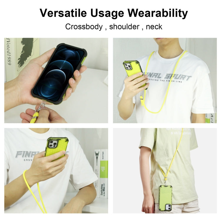For iPhone 13 mini Shockproof Honeycomb PC + TPU Case with Neck Lanyard